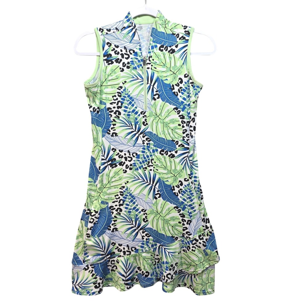 Tail Golf Dress Womens XXS 2XS Tropical Leopard Print Green Blue Zip Pocket